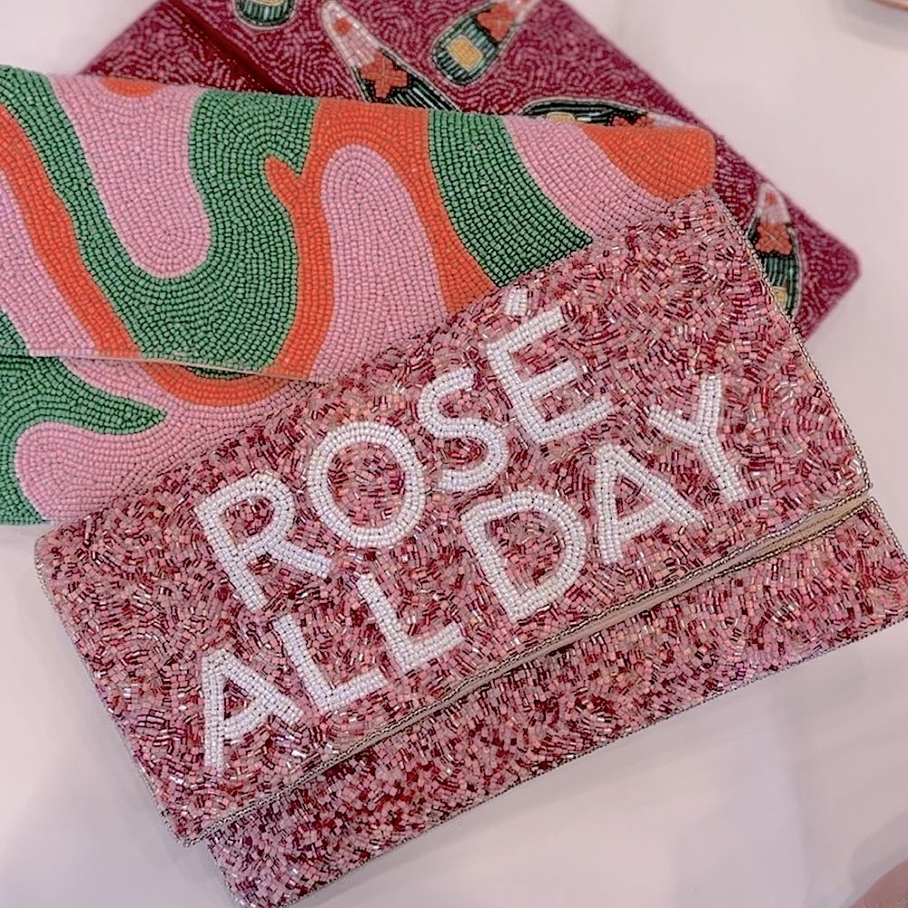 Rosé All Day Pink Clutch Beaded Handbag Crossbody